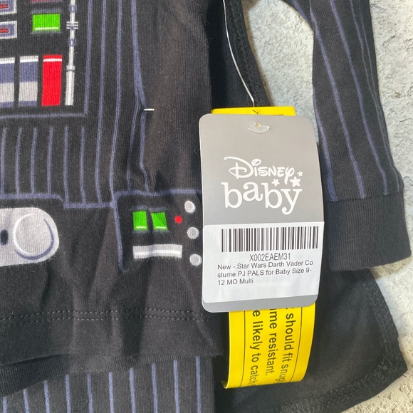 Disney Star Wars Darth Vadar Pajama Set Baby Black w/Cape PJ Pals Sz 9-12 months - Picture 2 of 7